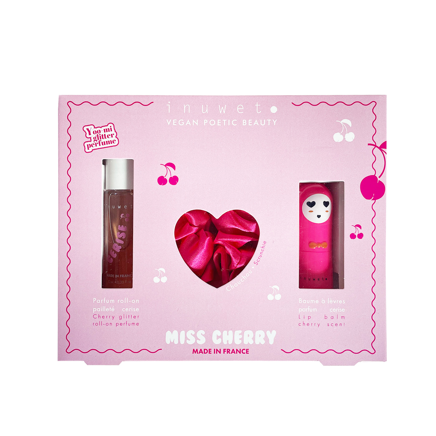 Inuwet Miss Cherry Set -Pembe Saç Tokası, Kiraz Kokulu Parfüm ve Kiraz Aromalı Dudak Nemlendiricisi