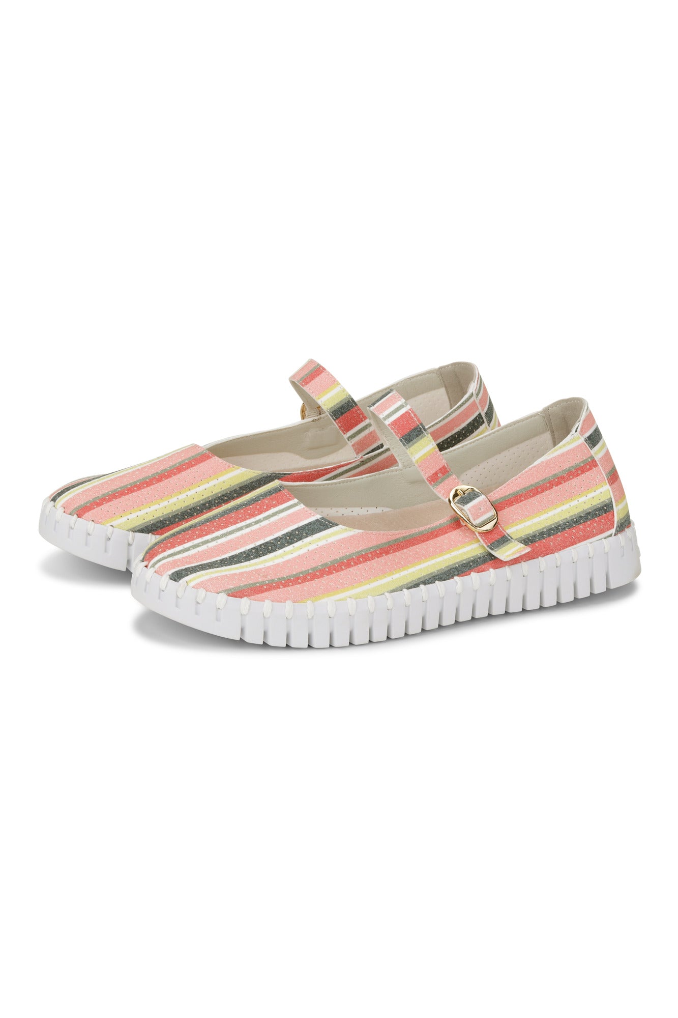 Ilse Jacobsen Tulipstripes3995 Ballerine Peach Bud White - Çizgi Desenli Kadın Ayakkabısı