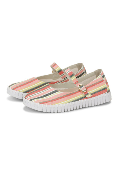 Ilse Jacobsen Tulipstripes3995 Ballerine Peach Bud White - Çizgi Desenli Kadın Ayakkabısı
