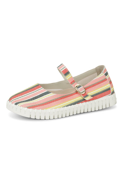 Ilse Jacobsen Tulipstripes3995 Ballerine Peach Bud White - Çizgi Desenli Kadın Ayakkabısı