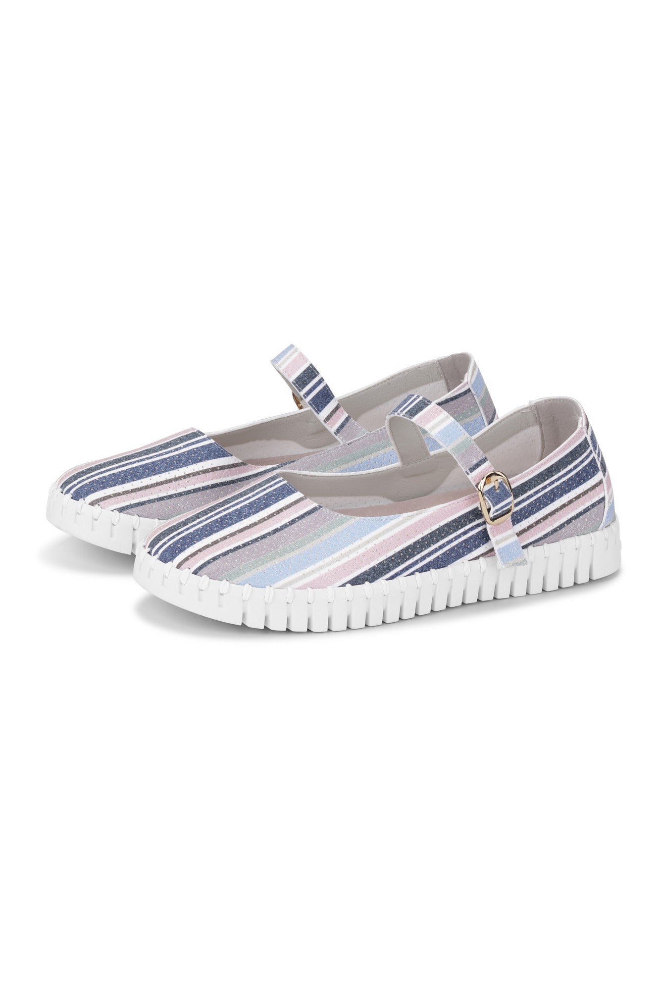 Ilse Jacobsen Tulipstripes3995 Ballerine Lotus White - Çizgi Desenli Kadın Ayakkabısı