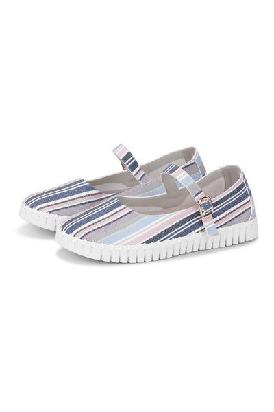 Ilse Jacobsen Tulipstripes3995 Ballerine Lotus White - Çizgi Desenli Kadın Ayakkabısı