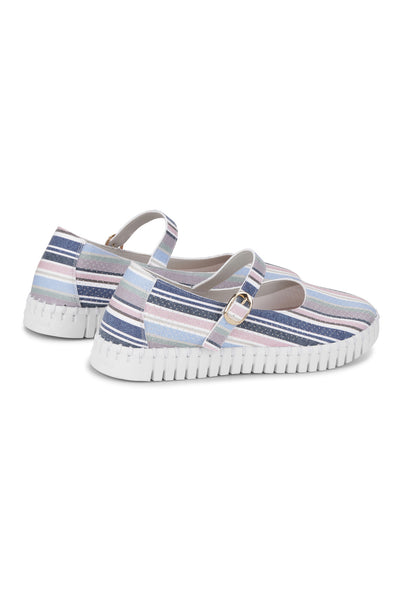 Ilse Jacobsen Tulipstripes3995 Ballerine Lotus White - Çizgi Desenli Kadın Ayakkabısı