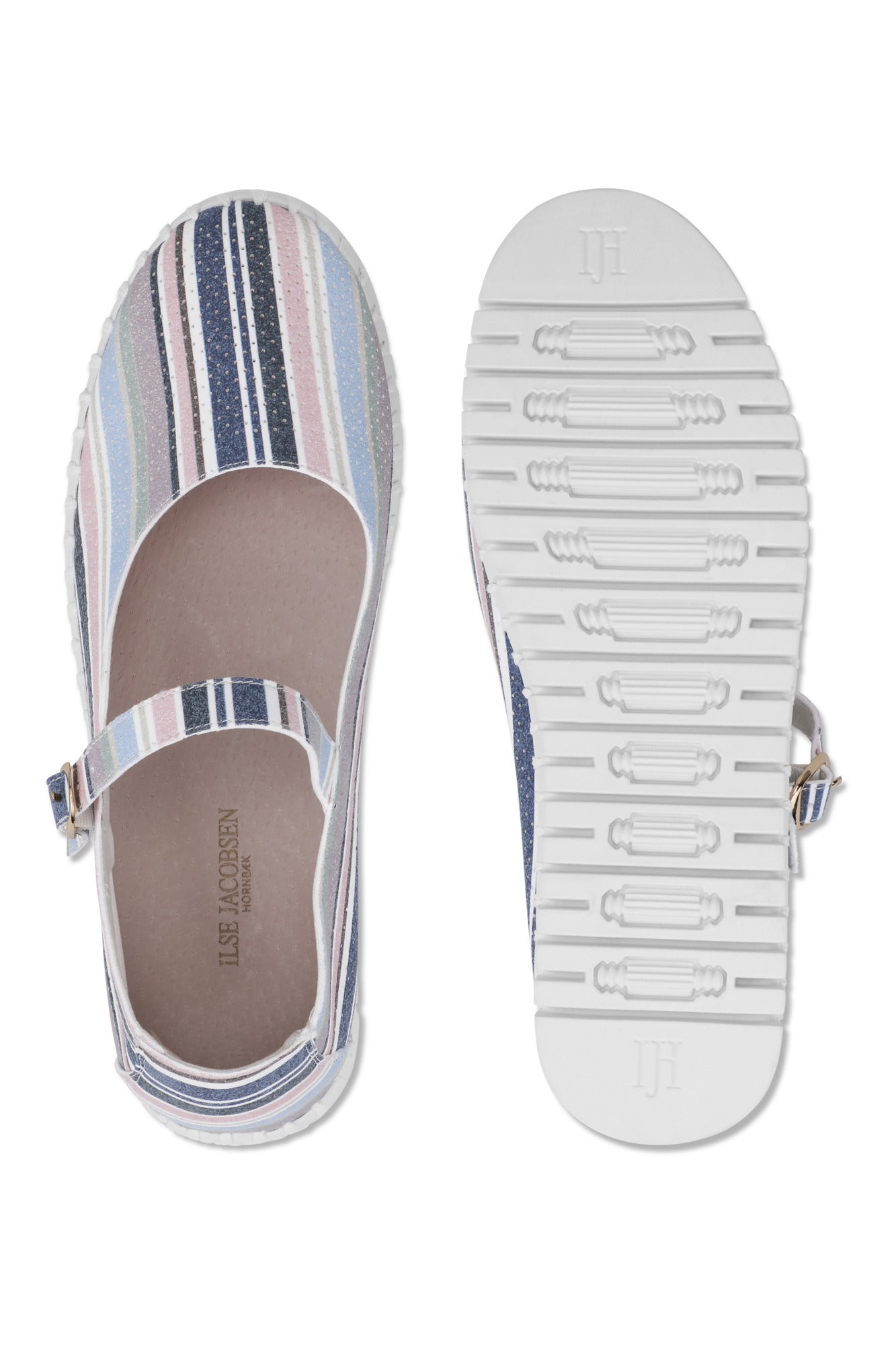 Ilse Jacobsen Tulipstripes3995 Ballerine Lotus White - Çizgi Desenli Kadın Ayakkabısı