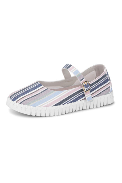 Ilse Jacobsen Tulipstripes3995 Ballerine Lotus White - Çizgi Desenli Kadın Ayakkabısı
