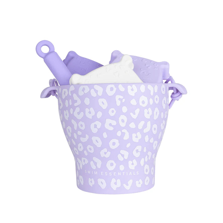 Swim Essentials Lila Leopard Silikon Oyuncak Seti - Kova, Kürek ve 3 adet Kalıp