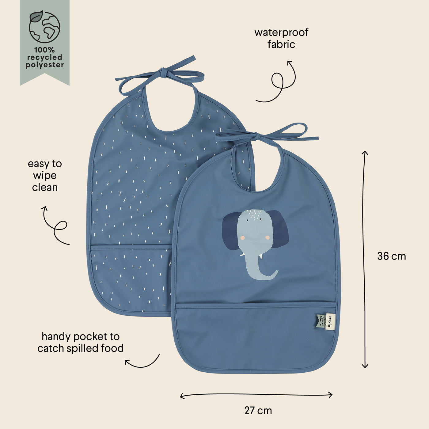 TRIXIE WATERPROOF BIB MRS.ELEPHANT 2'Lİ SU GEÇİRMEZ ÖNLÜK