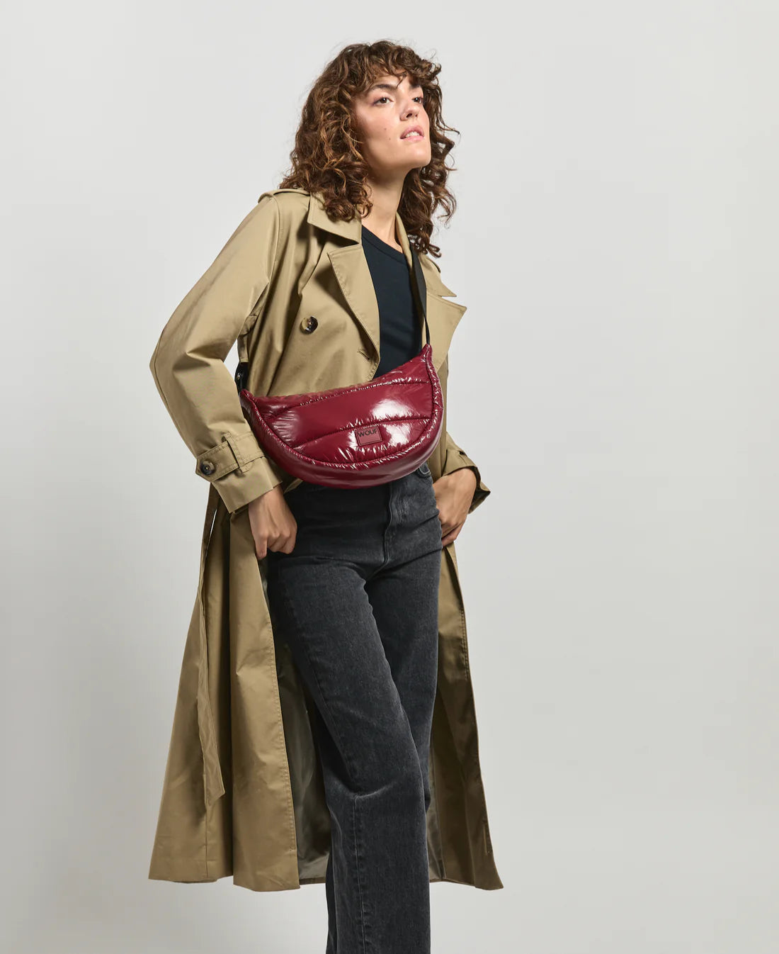 WOUF BURGUNDY GLOSSY CROSSBODY BAG - ASKILI OMUZ ÇANTASI