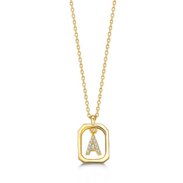 Gimora - Frame Taşlı A Harfi Kolye Gold