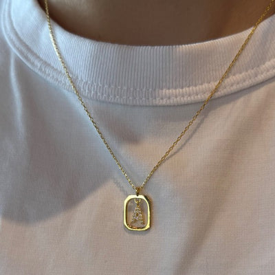 Gimora - Frame Taşlı A Harfi Kolye Gold