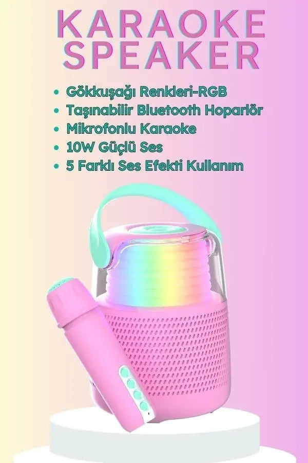 MOB - RETRO 5 FARKLI SES EFEKTLI MIKROFONLU KARAOKE PEMBE