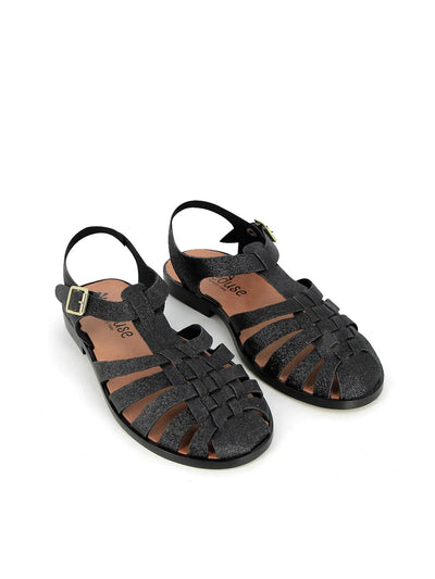 Meduse Sunville Noir Paillete - Siyah Parlak Kadın Sandalet