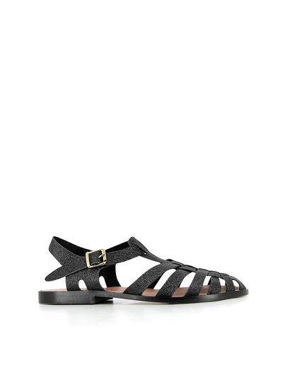 Meduse Sunville Noir Paillete - Siyah Parlak Kadın Sandalet